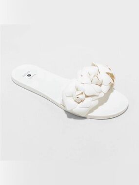 Shade & Shore Mallory Floral Jelly Slide Sandals White Women's Size 9